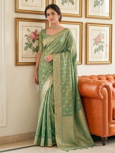 WHOLESALE <b>TISSUE</b> SILKF UNCTION WEAR INDIAN SAREES FOR WOMEN ONLINE - Product Image 4