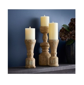 Rustic Wooden Candlestick Holder Handcrafted Eco-Friendly Durable Decorative Farmhouse Centerpiece for Home <b>Office</b> Shelf Tea - Product Image 3