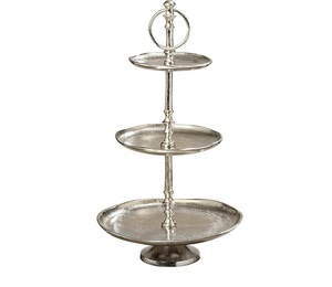 Support à gâteau décoratif de luxe à 3 niveaux en aluminium argenté fait main, personnalisable en gros, pour fêtes et mariages CRAFT ASCENT TCAIB-002 - Product Image 1