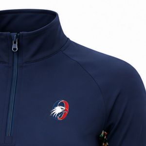 Manufacturer <b>Navy</b> Blue <b>Women</b> Quarter Zip Athletic Pullover Shirt Floral Sleeve Panel Long Sleeve Fitness Riding Sportswear <b>Top</b> - Product Image 4