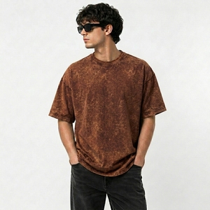 Camiseta de algodón de cuello redondo, de gramaje alto, oversize, vintage, con lavado a la piedra, efecto desgastado, corte holgado, hombros caídos, manga corta y lavado ácido, estilo casual. - Product Image 2