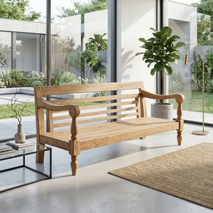Modern Classic Solid <b>Wood</b> Bench <b>Sofa</b> Elegant Slatted Back Wooden Loveseat Furniture <b>For</b> Rustic Home Setup Art Design Pure Art - Product Image 2