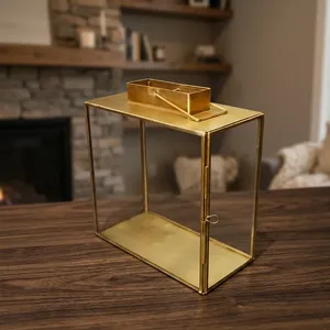 Artisan Design Handmade Square <b>Brass</b> <b>Lantern</b> with Glass Panels for Home Decoration Candle Holder - Product Image 5