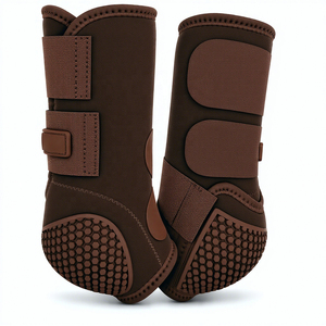 Brown Neoprene Nylon Mesh Horse Splint Boots with Adjustable Straps and <b>Hex</b> Grip Sole for Equestrian Use and Riding - Product Image 2