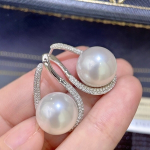 Zhuji <b>Pearl</b> Wholesale S925 <b>Silver</b> Ear Buckle Gift Box 12-13mm Natural <b>Pearls</b> Comparable Australian White Quality <b>Earrings</b> - Product Image 1