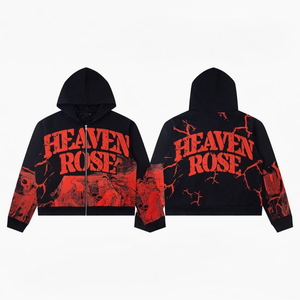 Sweat à capuche zippé unisexe oversize style grunge Y2K streetwear gothique imprimé intégral en molleton – Vente en gros, personnalisation OEM, logo sur mesure - Product Image 1