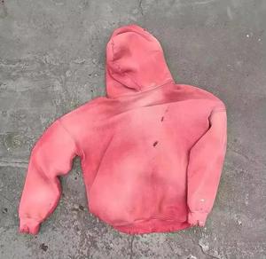 Sudadera con capucha de invierno de algodón 100% con cremallera, estilo boxy, con pedrería y efecto desgastado, bordado personalizado, estilo streetwear casual, de moda - Product Image 5