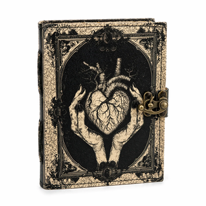 Anatomical Heart Leather Journal with Sewing Binding Gothic Grimoire Sketchbook Deckle Edge Paper Hardcover 100 Sheets - Product Image 1