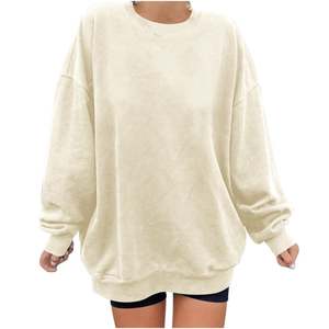 Sweatshirt Women Oversized Acid Washed 100% Cotton Crewneck Solid Color Fall <b>Winter</b> <b>Tops</b> Casual Loose Fit Knitted Fleece - Product Image 4