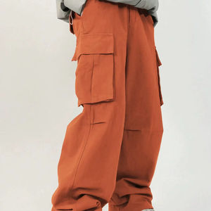 Men's Gray Lightweight Cotton Canvas Cargo Pants Elastic Waist Machine Washable Multiple Pockets Workwear Style Autumn Wear - Product Image 2