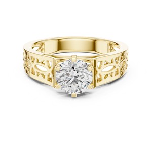 Anillo de Compromiso Solitario Vintage con Diamante Cultivado en Laboratorio, Corte Brillante de 1-3 CT, Banda de Filigrana, Oro Sólido de 18K/14K/10K, Plata 925, para Mujer - Product Image 3
