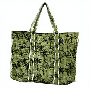 Sac fourre-tout en coton imprimé palmier vert, sac de courses réutilisable de grande capacité, sac à main à bandoulière écologique pour femmes - Product Image 2