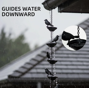 Chaîne de pluie décorative pour gouttières, attrape-pluie extérieur, remplacement de la gouttière avec coupelles évasées et figurines d'oiseaux - Product Image 2
