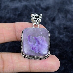 Charoite <b>Cushion</b> Shaped Gemstone Pendant 925 Sterling Silver Overlay Handmade Jewelry - Product Image 3