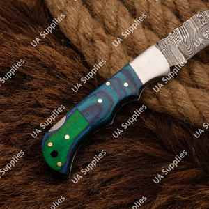 Couteau pliant professionnel à lame en acier Damas, manche en bois Pakka, EDC, chasse, camping, pêche, tactique, vente en gros, personnalisable, OEM - Product Image 4