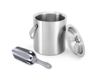 Seau à glace en acier inoxydable couleur argent, poli miroir, avec pelle à glaçons et seau à glace - Product Image 1