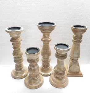 Bougeoirs de pilier en bois marron rustique pour la décoration intérieure pour Noël Bougeoirs de chandelier marron rustiques pour bougies de pilier - Product Image 5