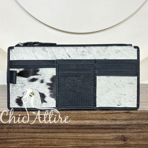 New Western Style Hair On Cowhide Leather Car Sun Visor Organizer Multiple Pocket for <b>Document</b> Sunglasses <b>Holder</b> for Vehicles - Product Image 1