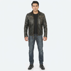 Most Selling Men's Heavyweight Genuine Leather Vintage Style Breathable 320g <b>Jackets</b> Customized Zipper Closure <b>Sheepskin</b> Outwear - Product Image 6