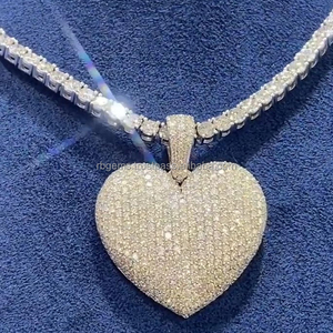 Pendentifs et breloques en Moissanite VVS, style Hip Hop, plaqué or, forme cœur, en argent 925, testeur de diamant inclus, tendance - Product Image 1