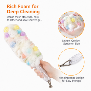 Mesh shower sponge long handle <b>back</b> scrubber colorful body <b>bath</b> <b>brush</b> - Product Image 4