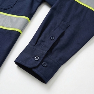 Camisa de Trabajo de Alta Visibilidad para Hombre, Azul Marino y Amarillo, Reflectante, Manga Larga, Uniforme de Construcción, Fabricante OEM - Product Image 3