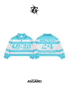 Sky Blue White State Quarter Zip <b>Pullover</b> | Oversized Collared Sweatshirt | Streetwear <b>Jacket</b> OEM Private Label Manufacturer - Product Image 1