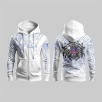 Sweat-shirt à capuche zippé blanc pour homme, imprimé toile d'araignée, décontracté, en polyester tricoté, coupe classique, pour l'automne