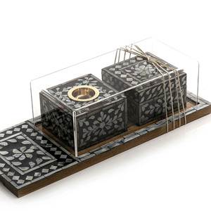 Ensemble de brûleur d'encens Mubkhar en bois fait main avec incrustation de nacre de luxe, plateau de rangement pour Bakhoor, décoration d'intérieur arabe - Product Image 2