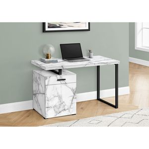 Scrivania per Computer da 48 Pollici per Ufficio Domestico con Cassetti di Stoccaggio Sinistro e Destro, Laminato Effetto Marmo Bianco e Struttura in Metallo Nero, Postazione di Lavoro Completa - Product Image 5
