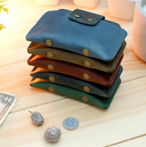 Custom Genuine Leather Long Button Closure High Quality Men's Card Holder <b>Wallet</b> with <b>RFID</b> <b>Blocking</b> and Crazy Horse Finish - Product Image 4