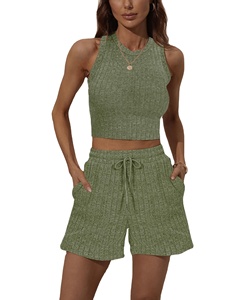 Summer New Women's Short Sleeve Round Neck Crop and Shorts Sets Casual wear Embroidery Simple Style 2 Piece Set 2026 - Product Image 1
