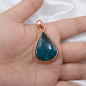 Colgante Grande de Crisocola Azul con Plata de Ley 925, Chapado en Oro Rosa y Oro Amarillo, Joyería Boho Hecha a Mano para Ella - Product Image 5