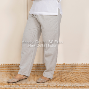 Pantalon décontracté pour femme, coupe droite, en mélange de coton, taille élastique, confortable, pour la détente, le pyjama, le quotidien ou le bureau - Product Image 4