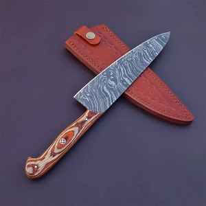 Cuchillo de chef de acero de Damasco con mango de madera y hoja con patrón ondulado - Product Image 2