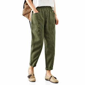 <b>Women's</b> Fit Leg Casual Pant Style <b>Trouser</b> 100% Linen Elastic Waist with Front Pocket Durable Manufacturer Supplier - Product Image 1