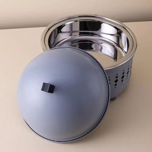 Brasero extérieur en acier inoxydable à bois, foyer sans fumée avec couvercle en dôme et design Skyline découpé au laser pour patio et jardin - Product Image 5