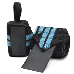 Attelles de poignet réglables en néoprène avec fermeture auto-agrippante pour la musculation et l'entraînement de force, unisexe, motif rayé bleu et noir - Product Image 1