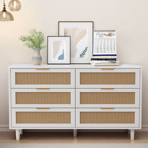 6-<b>Drawers</b> 51.18\" Rattan Storage Cabinet <b>for</b> <b>Bedroom</b> & Living Room <b>White</b> Rattan <b>Drawer</b> - Product Image 5