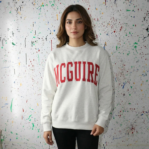 Crewneck Sweatshirt White Oversized Polyester/Cotton Knitted Unisex Casual Anti-Wrinkle Long Front Logo Autumn Wear - Product Image 1
