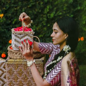 Luxury Exquisite Natural Rattan Eco-Friendly Hanging Decorative Flower <b>Table</b> Vase Handmade Wicker Wedding Centerpiece Handle - Product Image 3