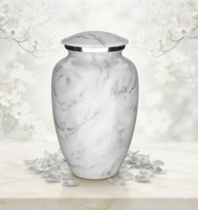 Urnes funéraires en aluminium pour adultes, pour cendres humaines, finition marbre blanc, style luxueux, urnes commémoratives décoratives - Product Image 1