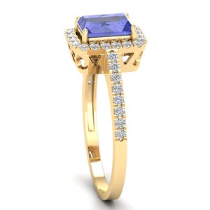 Bague halo en or massif 14 carats de haute qualité REYES, pierre précieuse tanzanite taille radiant 1 carat, certifiée GRA, bijoux en moissanite pour femmes - Product Image 3