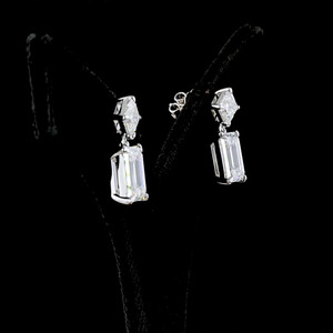 Pendientes Clásicos con Diamantes Cultivados en Laboratorio con Corte Asscher y Esmeralda, Oro de 10K, 14K, 18K, Plata 925, 935, Joyería Fina para Regalo de Boda - Product Image 3