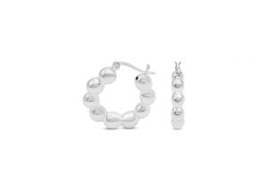 Modernos Pendientes de Aro Redondos con Textura de Cuentas, Plata de Ley 925 [6.0mm de Diámetro] - Product Image 1