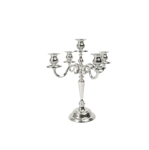 Traditional Silver 5 <b>Candle</b> Candelabra wWth Crystal Drops Classic Elegant Design Wedding <b>Dinner</b> Party Formal Event Centrepiece - Product Image 5