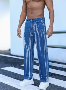 Jeans de mezclilla ajustados para hombre, lavados, casuales, de color gris oscuro, pantalones de mezclilla rectos estilo hip hop para hombre, pantalones de mezclilla de lavado medio - Product Image 4
