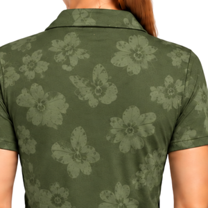 Olive Green Women Short Sleeve Printed <b>Golf</b> Polo Shirt Floral Pattern Performance Sports <b>Top</b> Custom Wholesale Breathable <b>Golf</b> - Product Image 4