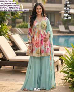 Ensemble palazzo traditionnel pour femmes Aabroo, longueur au sol, pour les fêtes - Product Image 2