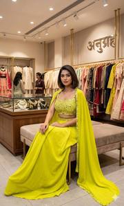 Conjunto de Lehenga Choli con Lentejuelas Amarillas, Traje Étnico para Mujer con Dupatta, para Bodas, Fiestas y Festivales - Product Image 2